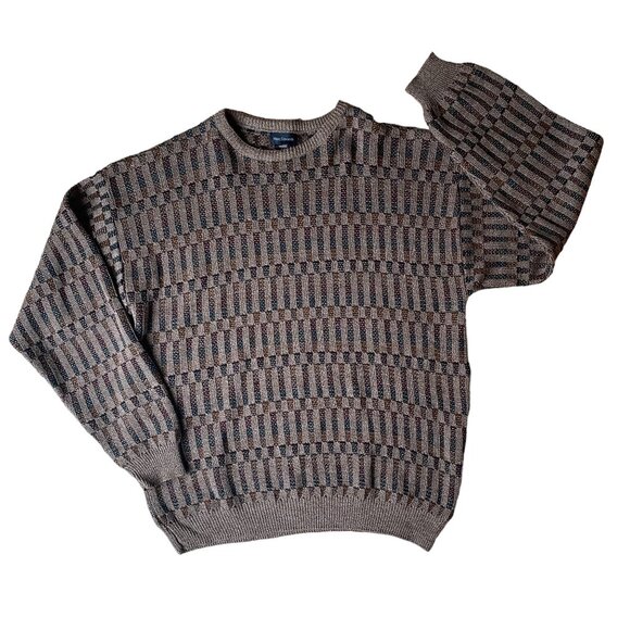 Vintage Eclectic Grandpa Sweater Men Brown Stripes Academia 80s Indie Grunge-XL - Picture 11 of 11